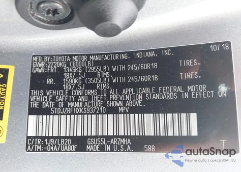 2019 Toyota Highlander Xle from USA, damaged, VIN 5TDJZRFHXKS937210